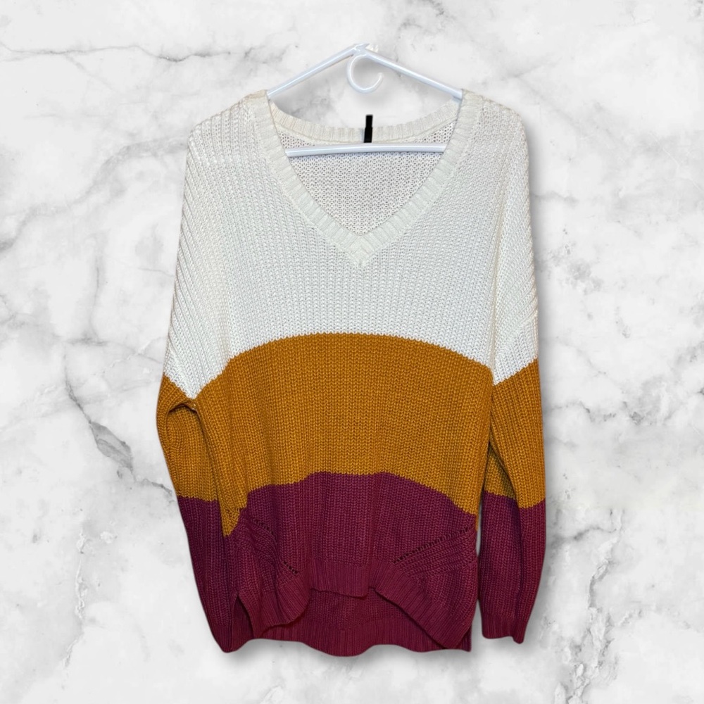 CURATED by Instant Message long Sleeve Boxy Sweater XLarge White Mustard